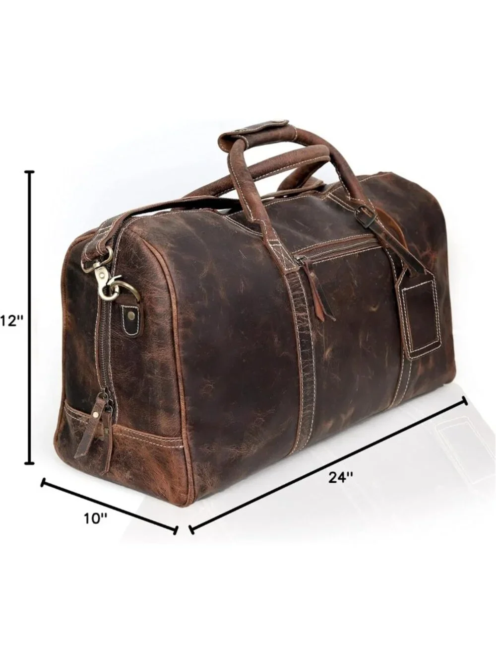Full Grain Leather Duffle Bag for Men, Buffalo Weekend Travel Bag with Pockets